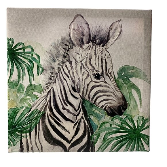 Zebra Canvas Wall Art – 7.5" x 7.5" - Picture 2 of 4